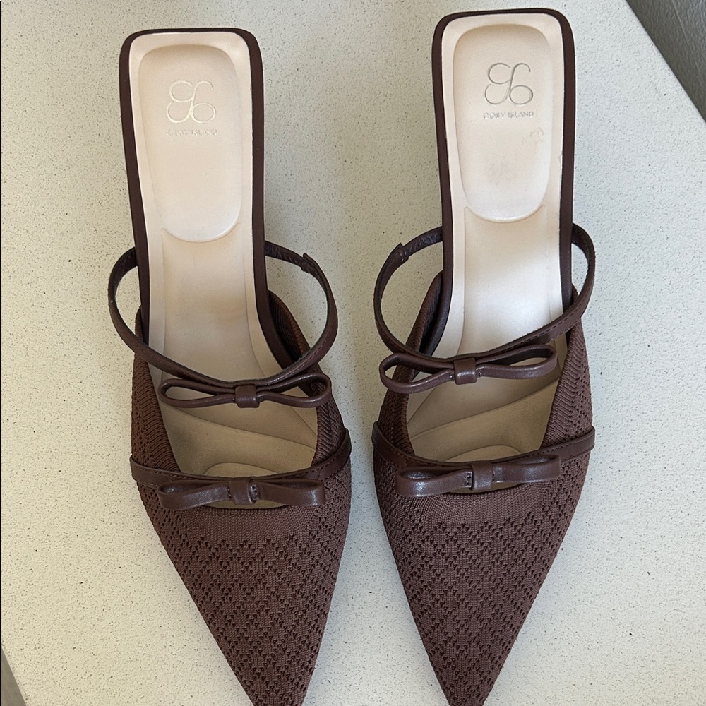 Cozy Island Women’s Brown Pointed Toe Heeled Mules - Picture 3 of 7